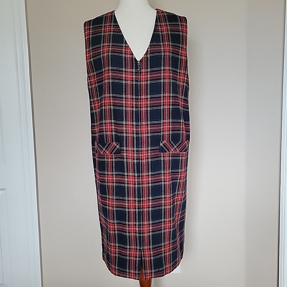 Sag Harbor Wool Blend Jumper Zip Dress 8 Plaid Academia Teacher Modest Overall